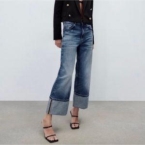 BWOT Zara High Rise Straight Wide Leg Cuffed Jean